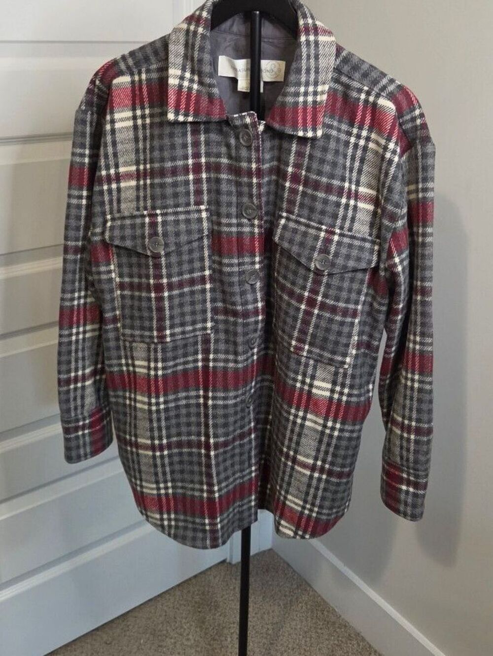 Womens Treasure & Bond XL Plaid Button-Up Shacket